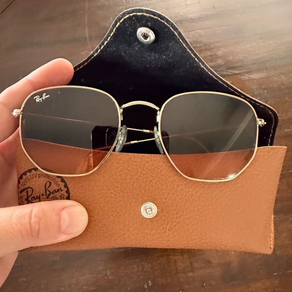 Ray-Ban Hexagonal Sunglasses with Gold Frame and Brown Lenses